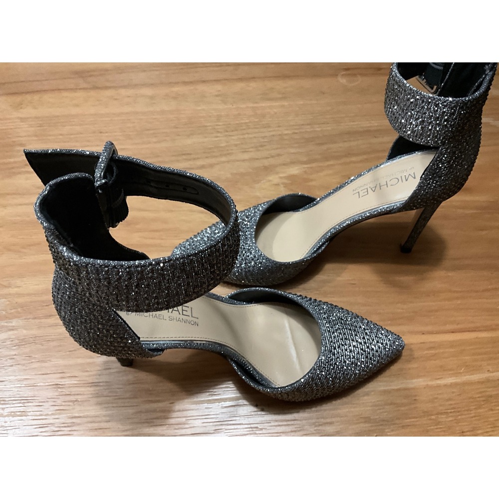 Michael by Michael Shannon Silver Glitter Ankle Strap d'Orsay Pumps Size 7.5